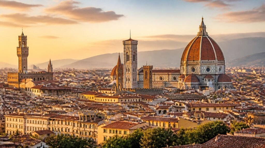 Skyline di Firenze con il Duomo al tramonto